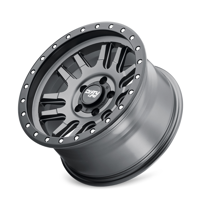 Dirty Life Canyon Pro 17x9 satin graphite beadlock wheel, cast 6x139.7 bolt pattern with 0mm offset and 106mm hub for off-road vehicles.