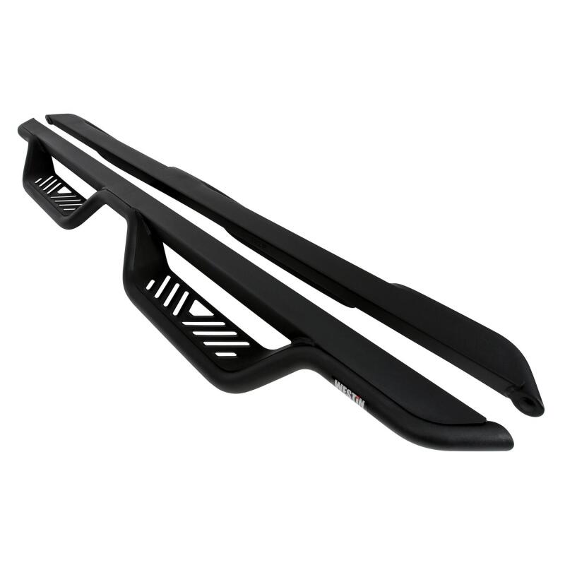 Westin Tex Black double cab Nerf Bars for Chevy Silverado and GMC Sierra 1500-3500 trucks, sturdy and stylish side step bars.