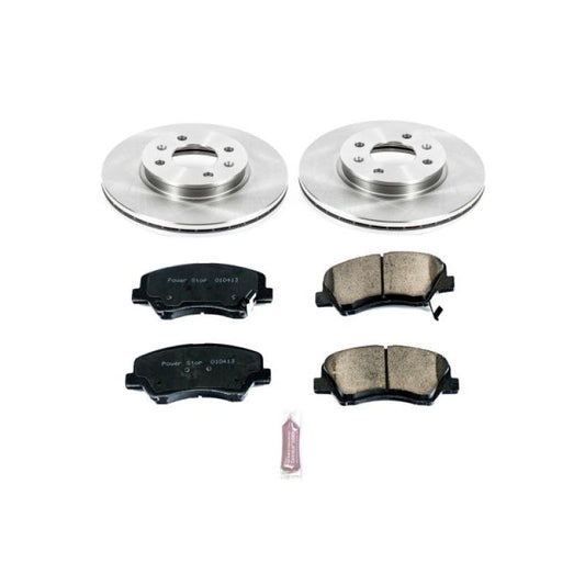 PowerStop OE front brake kit for 2012-2018 Hyundai Accent, includes brake rotors and pads for reliable stopping performance.