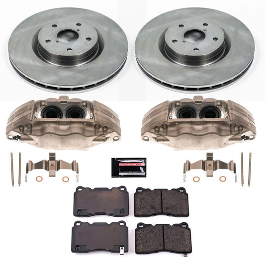 PowerStop front OE brake kit with calipers for 2005-2014 Subaru Impreza, including brake rotors and hardware.
