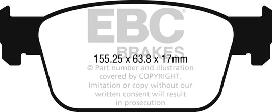 EBC Greenstuff front brake pads for Audi A4 2.0L Turbo B9, performance brake pads with green friction material.