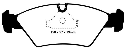 EBC Redstuff front brake pads for BMW M3 E30 2.3 (87-91) performance brake pads showing the red friction material and metal backing plate.