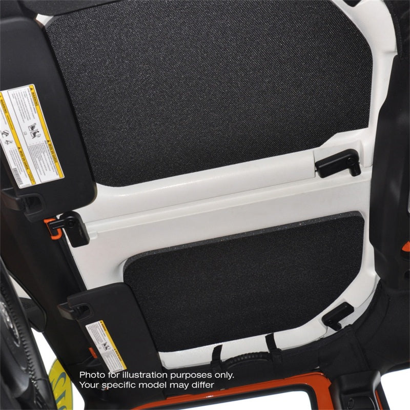 DEI Jeep Wrangler JK 4-door boom mat headliner set in white for hard top interior, four-piece accessory for sound insulation.