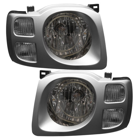 Oracle Lighting LED halo headlights for 2002-2004 Nissan Xterra SE, featuring red pre-assembled headlight units with halo rings.