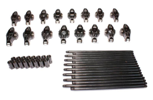 COMP Cams Rocker/Pushrod Kit CB 1.7 7/1 with push rods, showing metal components and detailed parts for high-performance engine upgrade.