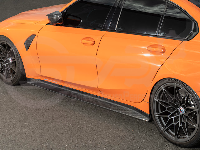 2021-UP BMW G80 M3 SEDAN | 3D STYLE CARBON FIBER ADD-ON SIDE SKIRTS ROCKER PANEL EXTENSION GROUND EFFECTS