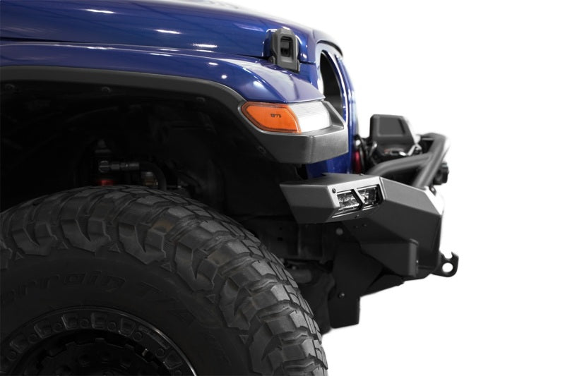 Addictive Desert Designs steel rear bumper for Jeep Wrangler JL and Gladiator JT with integrated winch mount, rugged off-road style