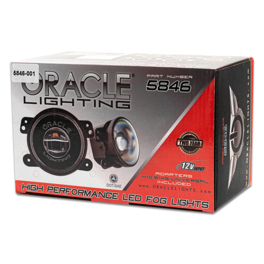 Oracle Lighting high-performance blue LED fog lights installed on Jeep Wrangler JK/JL/JT, showcasing bright blue illumination and durable design.