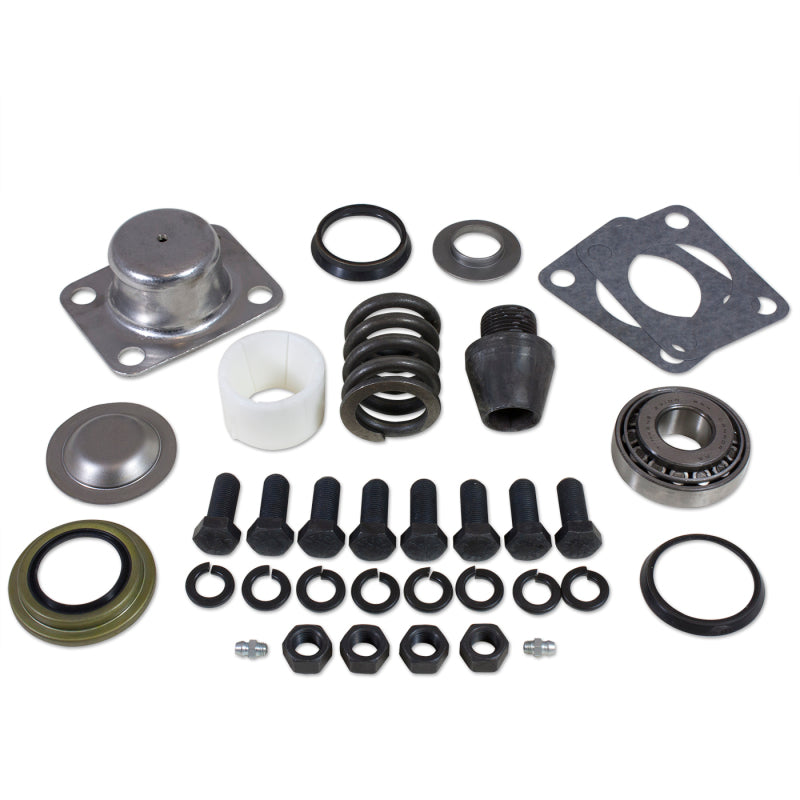 Yukon Gear Dana 60 King-Pin Kit with bushings, seals, bearings, spring, and cap for differential repair, image shows kit components.