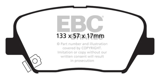 EBC 12+ Hyundai Azera 3.3 Ultimax2 front brake pads showing OE brake pad design and branding for vehicle safety.