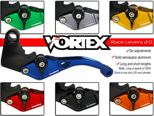 Black Vortex Racing H-L202 F14 brake lever for motorcycle, long aluminum lever with ergonomic design and precision machining.