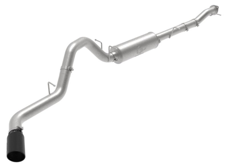 aFe large bore 3-inch 409 stainless steel DPF-back exhaust system with polished tip installed on RAM 1500 V6 3.0 engine 2020-2021