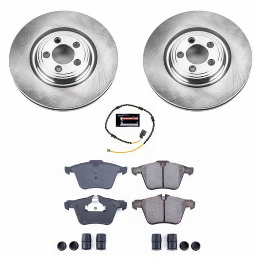 PowerStop OE brake kit for 2018 Jaguar XJ front autospecialty brake system with brake discs and pads.
