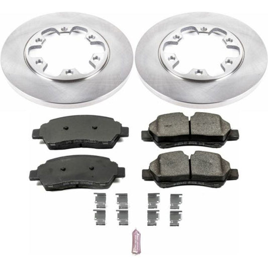 PowerStop OE brake kit for 2015-2018 Ford Transit-350 HD rear vehicle, including brake discs and pads for enhanced stopping power.