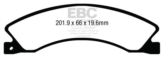 EBC 12+ Nissan NV 1500 Ultimax2 rear brake pads, OE type, shown in a close-up view with brake pad details.