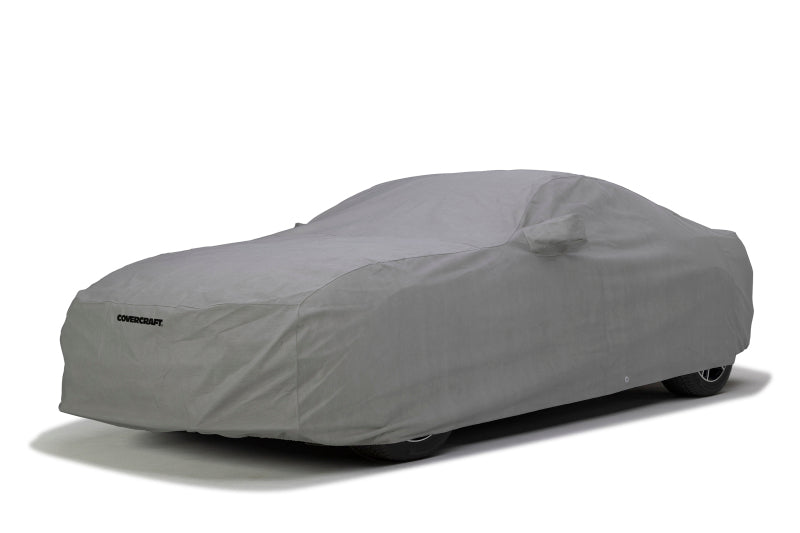 Gray Covercraft custom car cover for 1961-1979 Ford pickup, with a 3-layer moderate climate protection, shown fitted on vehicle.