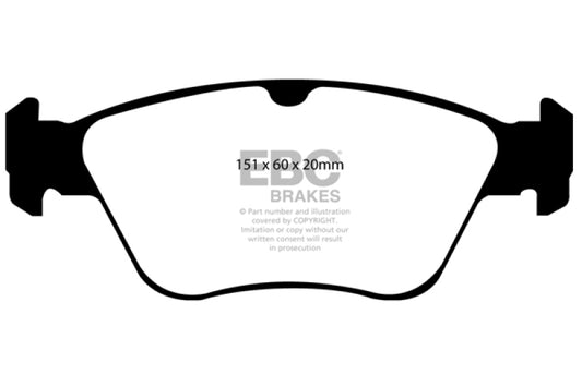 EBC Greenstuff front brake pads for Mercedes-Benz C230 W202, performance brake pads with green friction material.