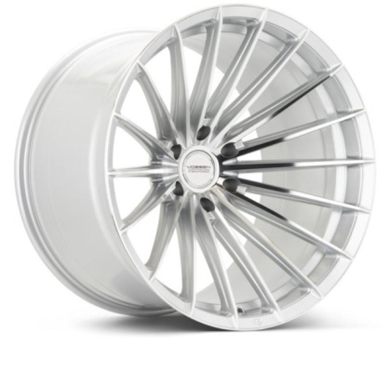 Vossen HFX-4 24x10 forged silver polished wheel with deep face, 6x135 bolt pattern, ET25 offset, and 87.1 hub bore.