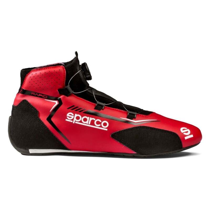 Sparco Rapid RED/BLK racing shoes in size 43 with red and black design, featuring racing footwear details and branding.