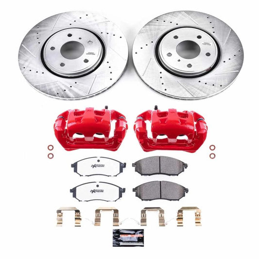 PowerStop Z26 street brake kit with front calipers for Infiniti FX35 (2005-2012) showing brake rotors and calipers installed.