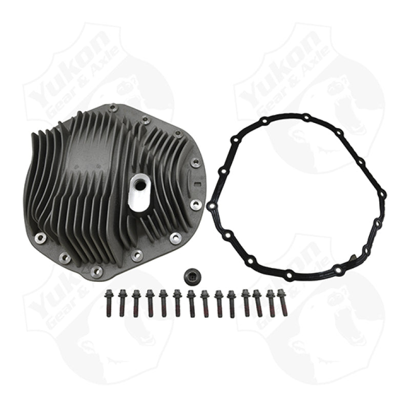 Yukon Gear finned aluminum differential cover for Dodge and GM 11.5-inch axles, featuring durable construction and enhanced cooling.