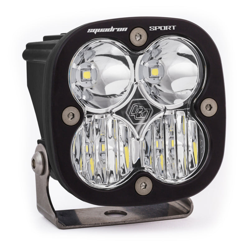 Baja Designs Squadron Sport LED light pod in black with clear lens, designed for driving and combo pattern illumination.