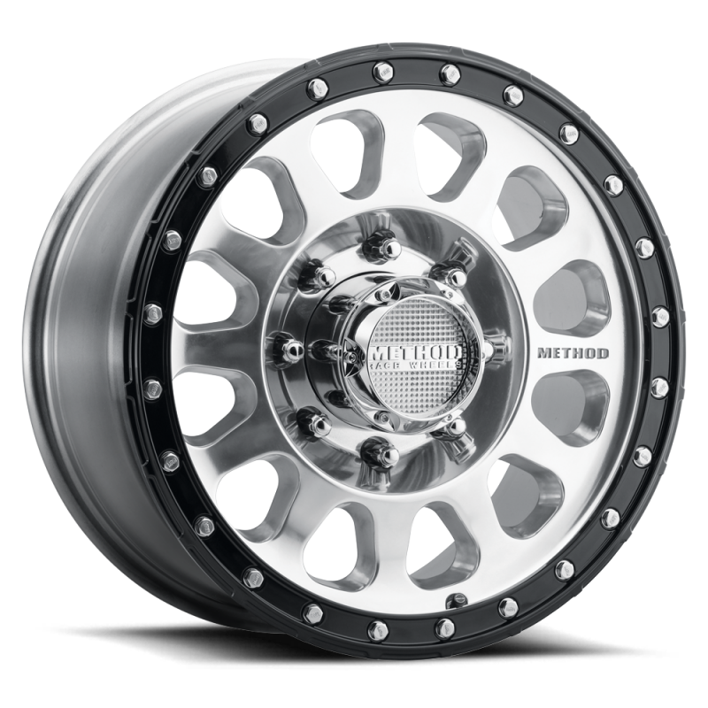Method MR315 17x8.5 gloss black lip cast wheel with polished finish, 8x6.5 bolt pattern, +25mm offset, 130.81mm bolt circle