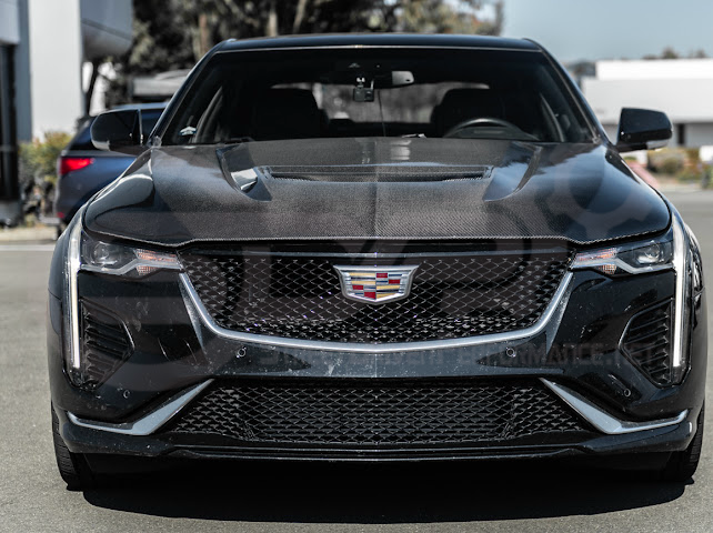 Black Wing style carbon fiber vented front hood for 2020+ Cadillac CT4, CT4-V, and CT4-V Black Wing by Street Driven Performance