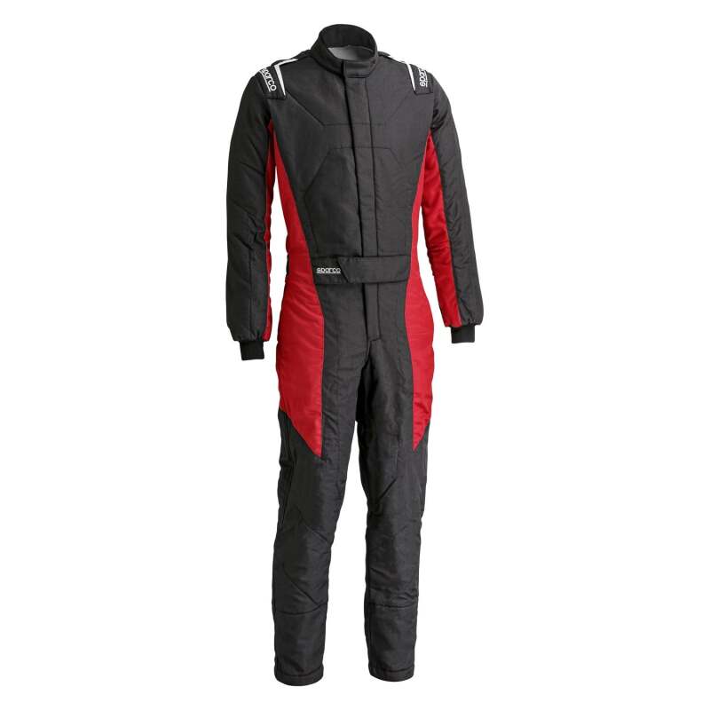 Black and red Sparco racing suit, Stint 56 BLK/RED, with racing suit design and branding details visible.