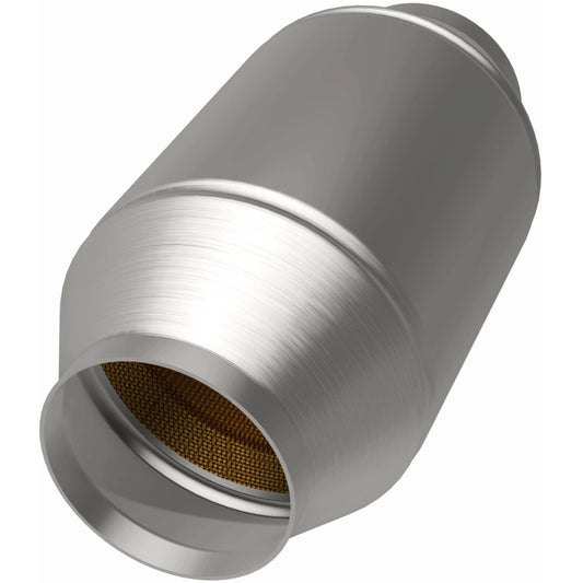 MagnaFlow universal catalytic converter with 2.50-inch inlet and outlet, designed for pre-OBDII vehicles, durable metal construction.