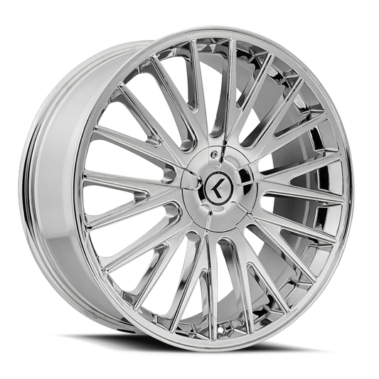 Chrome Kraze KR185 Double Down 20x8.5 cast wheel with 5x112/120 bolt pattern, 38mm offset, and 73mm hub for vehicles.