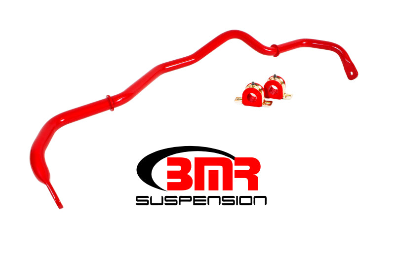 BMR Suspension BMR 16-17 6th Gen Camaro red front hollow 32mm non-adjustable sway bar kit showing the sway bar and mounting brackets