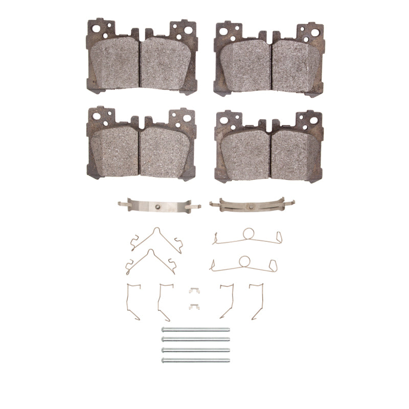 R1 Concepts Lexus LS500 rear ceramic brake pads and hardware kit, OE quality, with visible brake pad components and hardware in the image.