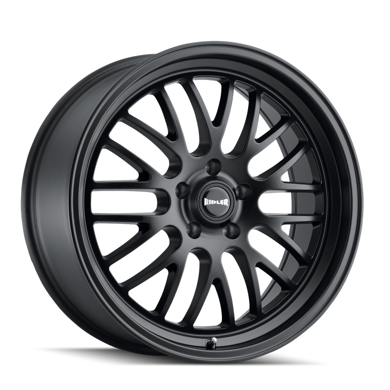 Ridler 607 20x10.5 matte black cast wheel with 5x114.3 bolt pattern, 40mm offset, and 72.6mm hub for vehicles.