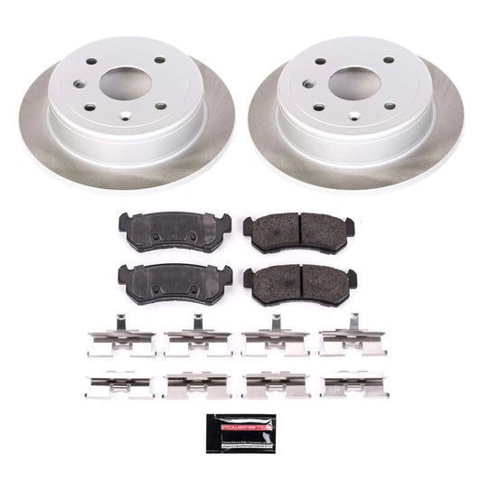 PowerStop rear semi-coated rotor kit for 2005-2006 Suzuki Reno, performance brake kit with blank rotors and hardware.