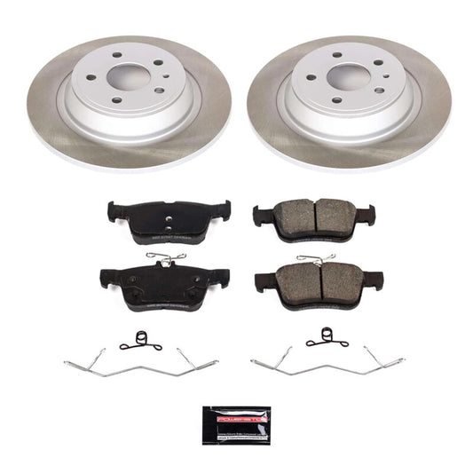 PowerStop rear semi-coated brake rotor kit for 2017-2020 Ford Fusion, performance brake components with black finish.