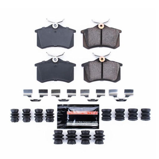 PowerStop Z23 Evolution Sport rear brake pads for Audi A4 2003-2004, with hardware included for high-performance braking.