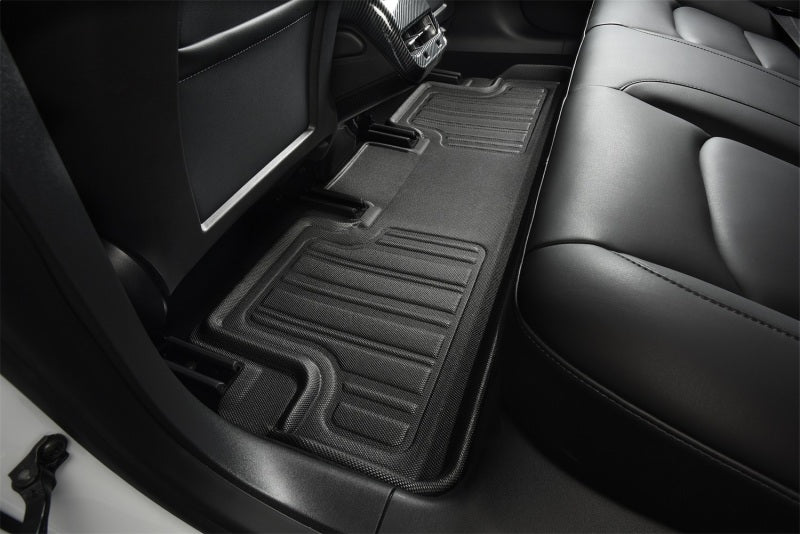 3D MAXpider black rubber floor mats for Tesla Cybertruck 24-26, full set with custom fit and textured surface.