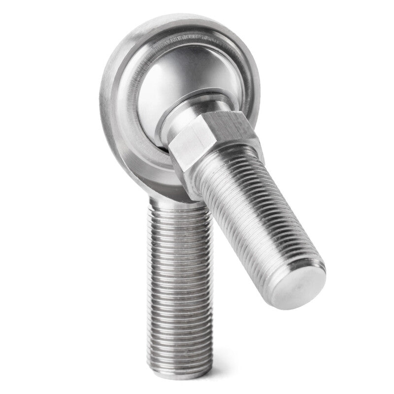 QA1 G Series 2-Pc stainless steel rod end with PTFE, male, right-hand tie rod with .25in bore and 1/4-28 stud for suspension.
