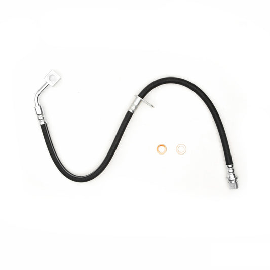 DFC 10-15 Chevrolet Camaro rear brake hose from brake line kit, showing the flexible rubber brake line with fittings.