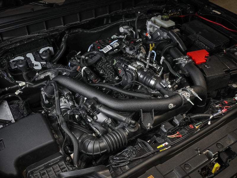 aFe 21-23 Ford Bronco V6-2.7L BladeRunner aluminum hot and cold charge pipe kit in black, featuring intercooler components.