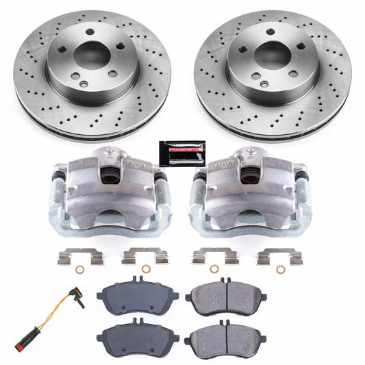 PowerStop OE brake kit with front calipers for 2012-2016 Mercedes-Benz C250, including brake rotors and calipers.