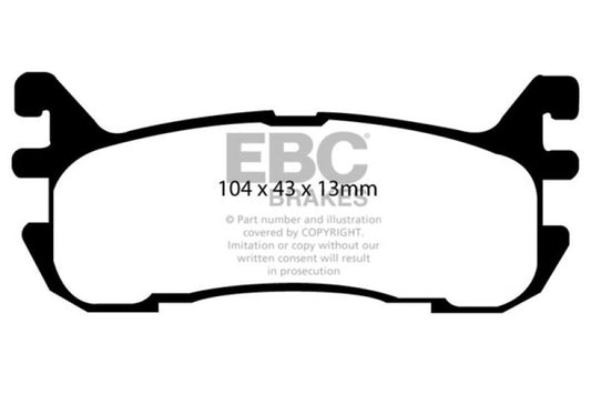 EBC Ultimax2 rear brake pads for Ford Escort 2.0, OE style, showing the brake pad set with metal backing and friction surface.