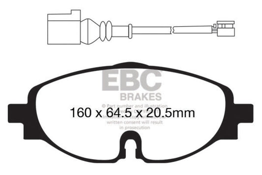 EBC 14+ Greenstuff front brake pads for Audi A3 1.8 Turbo, high-performance brake pads with green friction material.