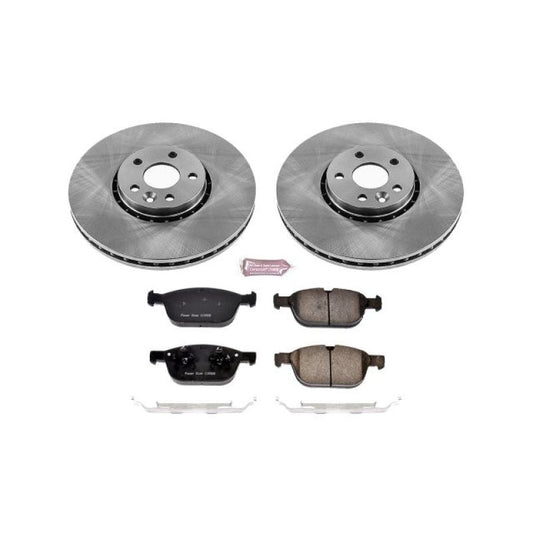 PowerStop OE front brake kit for 2010-2015 Volvo XC60, including brake rotors and pads, shown in the image.