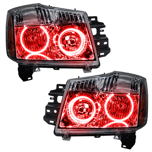Oracle Lighting LED Halo Headlights for 2008-2015 Nissan Armada with red halo rings, pre-assembled for easy installation.