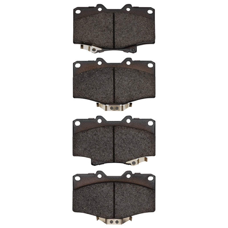 R1 Concepts OE front brake pads for Toyota 4Runner 1991-1998, showing the R1 Optimum OE brake pad set with metal backing plates.