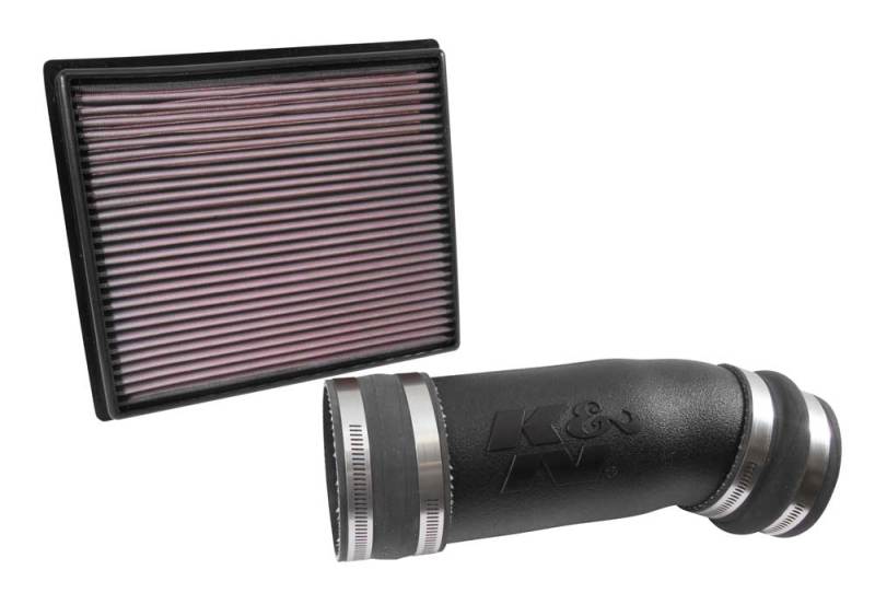 K&N Engineering cold air intake system for 2014-2015 Toyota Tundra V8 4.7L/5.7L engine, showing the air filter and intake components.