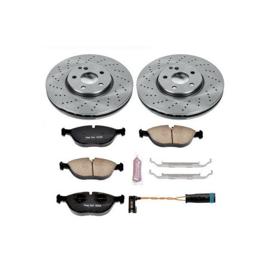 PowerStop OE front brake kit for Mercedes-Benz S430 (2003-2006), includes brake pads and rotors for improved stopping power.