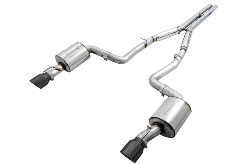 AWE Tuning catback exhaust for 2015+ Dodge Charger with non-resonated touring edition and diamond black tips, showcasing the polished metal finish.
